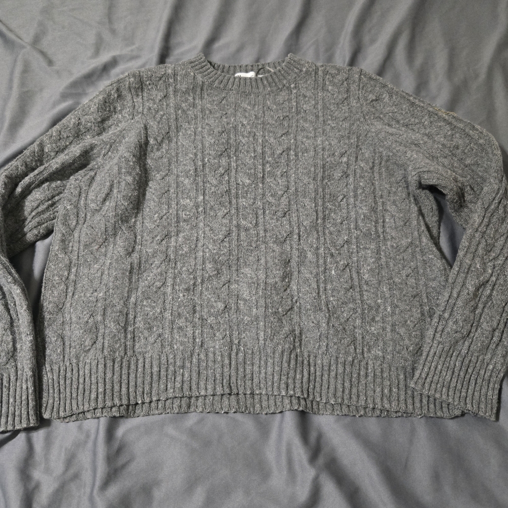 Zara Gray Cable-Knit Crewneck Sweater Women Small Wool Blend Cozy Soft Winter